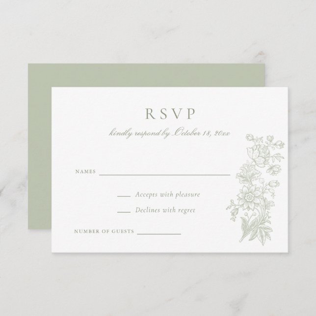 Convite RSVP de Casamento vintage Elegante Floral (Frente/Verso)