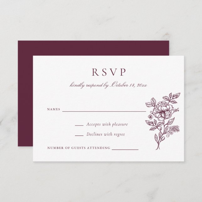 Convite RSVP de Casamento vintage Elegante Floral (Frente/Verso)