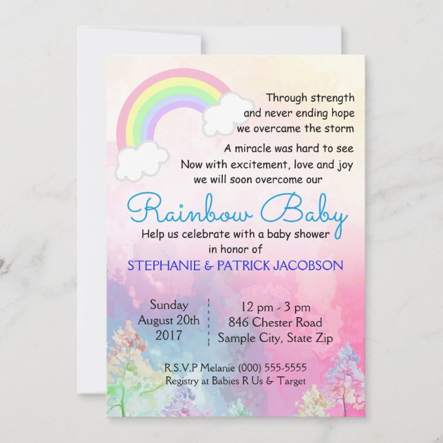 Convite RSVP de Chá de fraldas Personalizado do Rainbow (Frente)