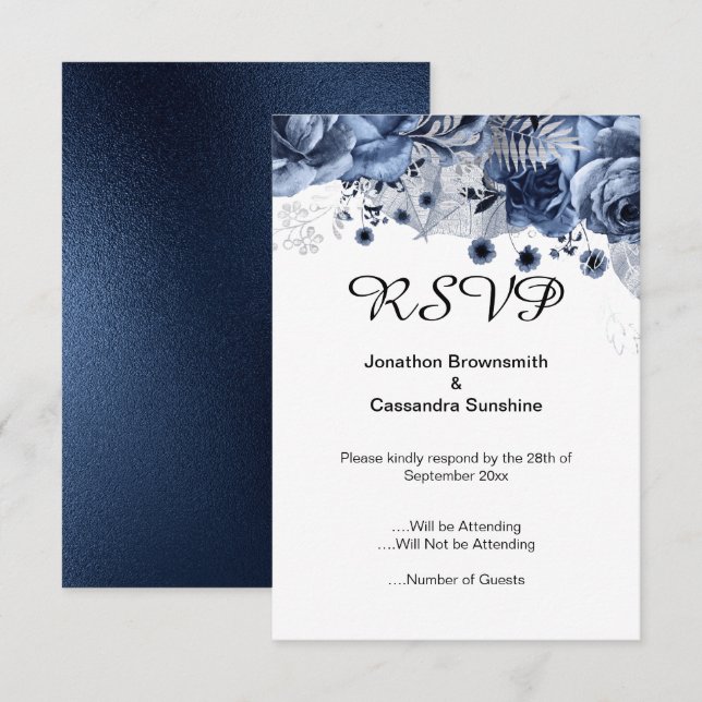 CONVITE RSVP DE CINZAS FLORAIS SIMPLES E ELEGANTES (Frente/Verso)