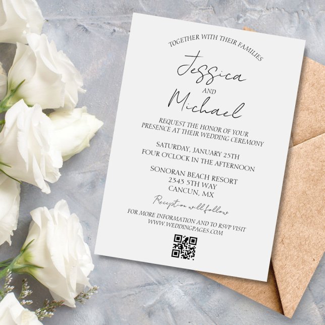 Convite RSVP de código de QR mínimo de casamento minimalis (Criador carregado)