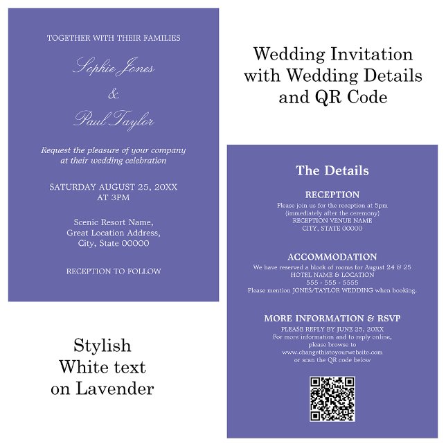 Convite RSVP de Código QR de Casamento de lavanda (Criador carregado)