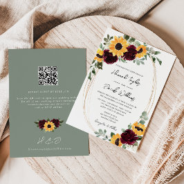 Convite RSVP de Código QR de Casamento Rustic Sunflower e