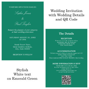 Convite RSVP de Código QR de Casamento Verde Emera