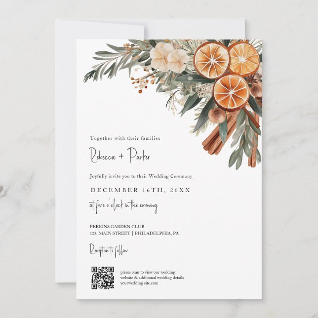 Convite RSVP de código Qr do Casamento no inverno Boho tud (Frente)