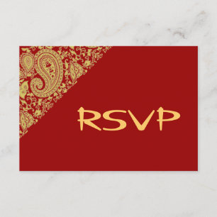 Convite RSVP de damasco indiano vermelho e dourado