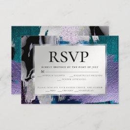 Convite RSVP de Escolha de Média | Silver Metallic Teal Li