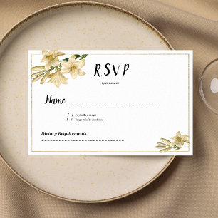 Convite RSVP de flor de lírio branca verde dourado