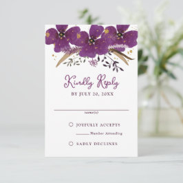 Convite RSVP de Flores de Água Púrpura