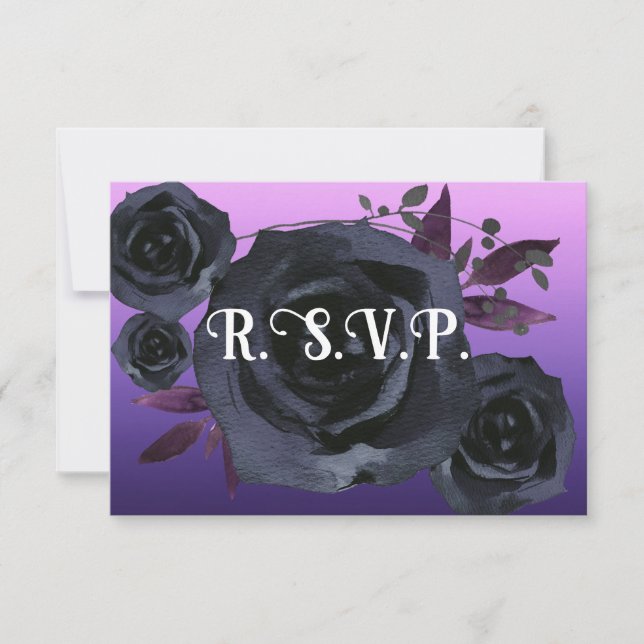 Convite RSVP de Fotografias de Rosa Preto Roxo Elegante (Frente)