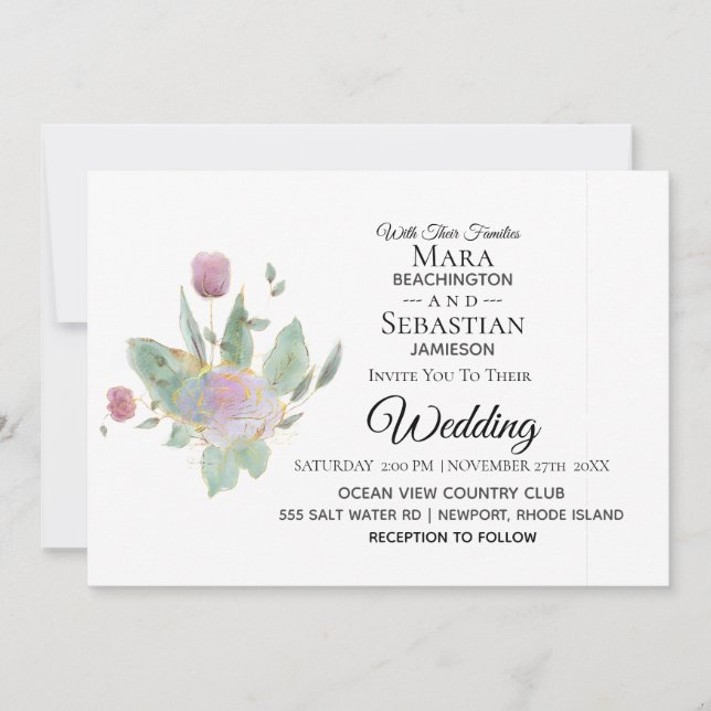 Convite *~* RSVP de Fotos - Casamento QR ROSE BOUQUET AR12 (Frente)