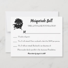 Convite RSVP de Gala da Bola de Mascarada preto e branco
