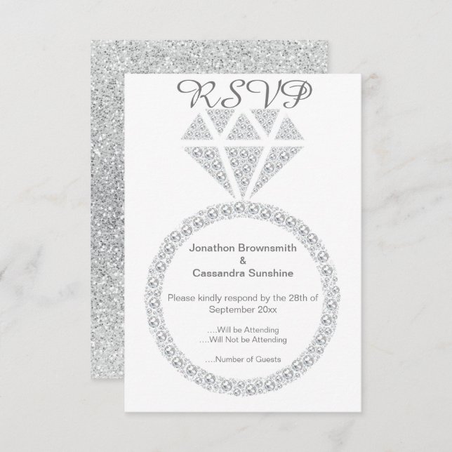 CONVITE RSVP DE GLITTER DE DIAMOND ELEGANTE (Frente/Verso)