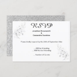 CONVITE RSVP DE GLITTER DE PRATA DE PRATA SILVER SILVER