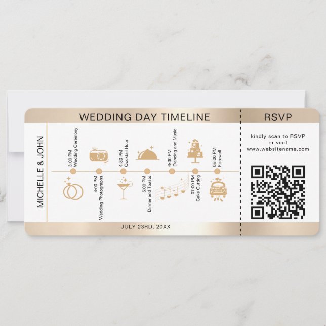 Convite RSVP de Linha do Tempo de Casamento Ilustrado (Frente)