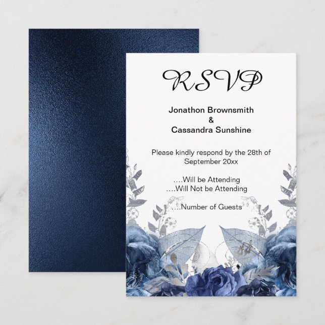 CONVITE RSVP DE MARINHO FLORAL SIMPLES ELEGANTE (Frente/Verso)