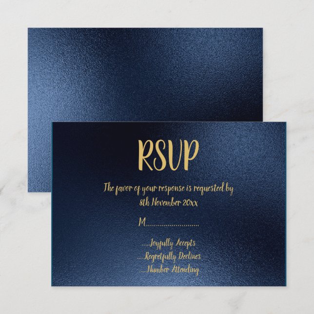 Convite RSVP de Ocasso do Marinho de Borda Simples Dourado (Frente/Verso)