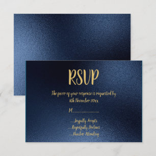 Convite RSVP de Ocasso do Marinho de Borda Simples Dourado