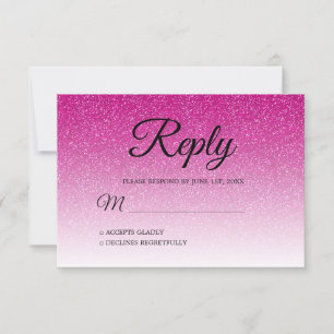 Convite RSVP de Ombre de Brilho Rosa Quente