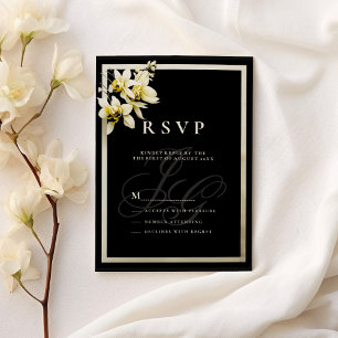 Convite RSVP de Orquídea de Monograma Preto
