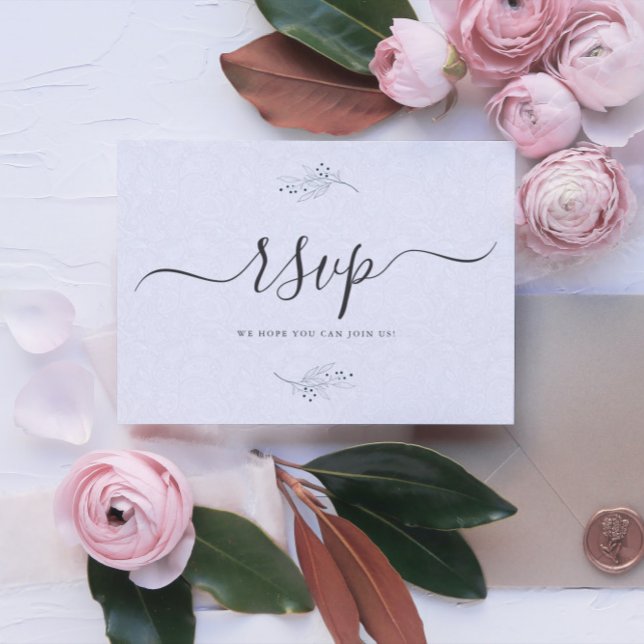 Convite RSVP de Paisley Branco minimalístico em prush (Criador carregado)