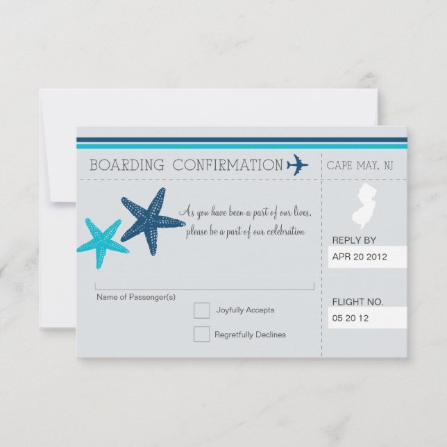 Convite RSVP de Passagem de Embarque para CAPE May NEW JER (Frente)