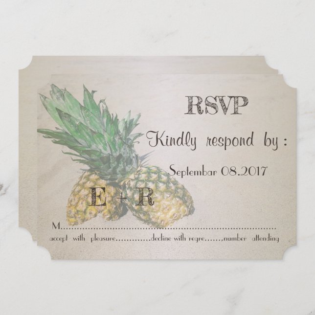 Convite RSVP de Pineanás de Casamento de Praia (Frente/Verso)
