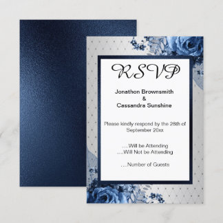 CONVITE RSVP DE PRATA DE MARINHO FLORAL SIMPLES ELEGANTE