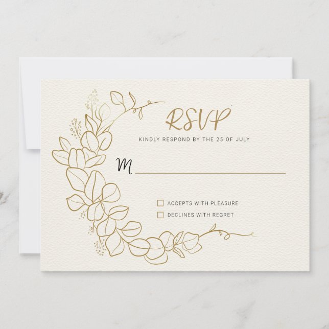 Convite RSVP de quadros de folhas Douradas pintadas à mão (Frente)