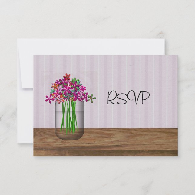 Convite RSVP de Recepção de Casamento com Jarro de Flores  (Frente)