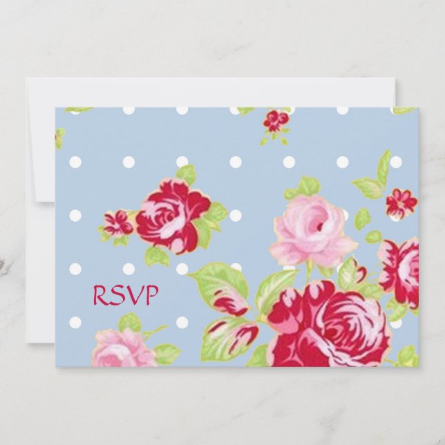 Convite RSVP de Recepção de Casamento Roses On Blue (Frente)
