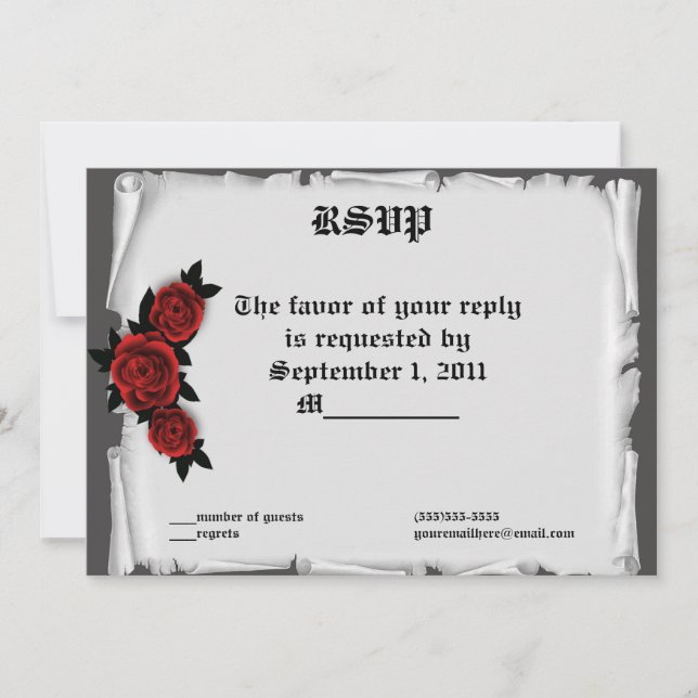 Convite RSVP de Rosas de Renda com Joias Góticas (Frente)