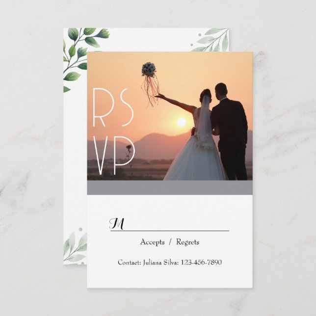 Convite RSVP de Script Greenery Elegante (Frente/Verso)