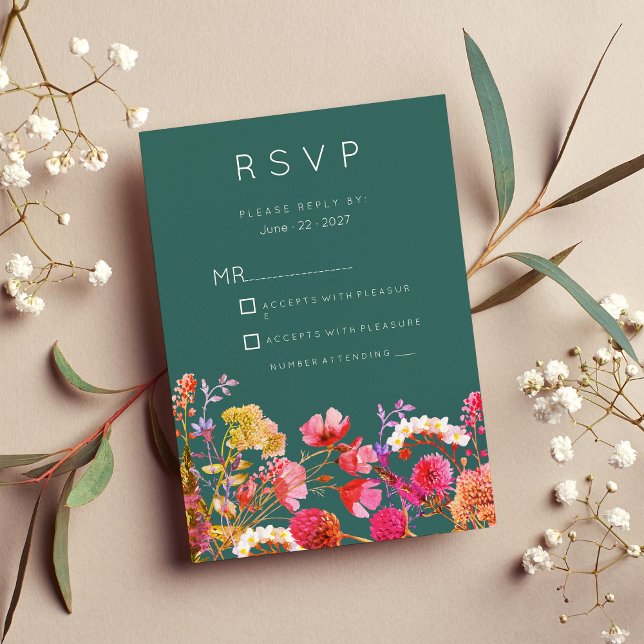 Convite RSVP de Verão cor-de-rosa-rosa-verde-Mauz (Mauve green orange pink yellow summer RSVP)