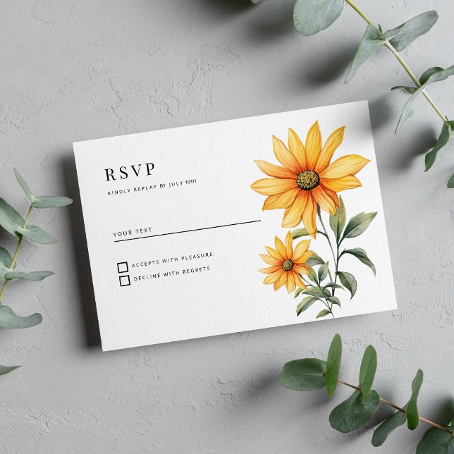 Convite RSVP de Verão floral de girassol (Sunflower floral botanical summer RSVP )