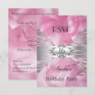 Convite RSVP Doce 16 Rosa