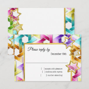 Convite RSVP Dourada Star Colorida Damask