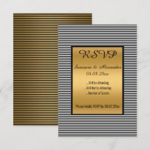 Convite RSVP Dourado Branco preto