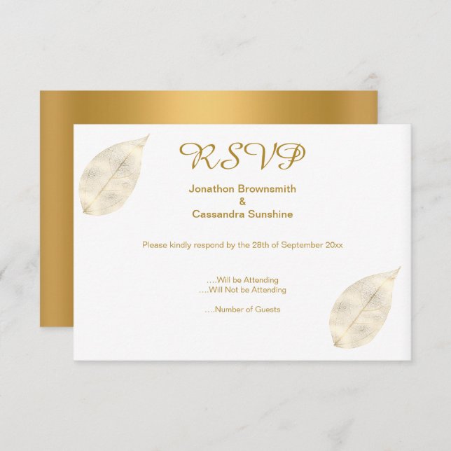 CONVITE RSVP DOURADO DA LEAF DOURADA ELEGANTE SIMPLES (Frente/Verso)