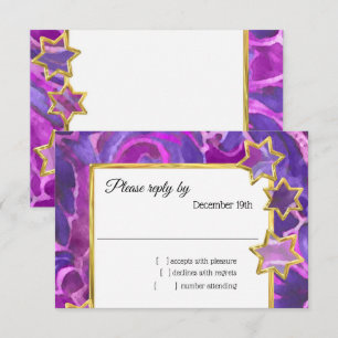 Convite RSVP Dourado Damasco Rosa Puro da Estrela