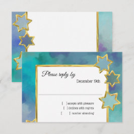 Convite RSVP Dourado de design abstrato de estrela azul