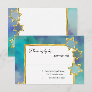 Convite RSVP Dourado de design abstrato de estrela azul