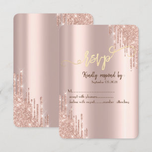 Convite RSVP Dourado de Drives de Glitter Dourados do rosa