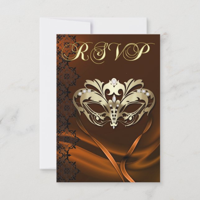 Convite RSVP Dourado de Mascarada com Joias Laranj (Frente)