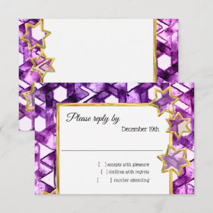 Convite RSVP Dourado Star Purple Damask