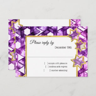 Convite RSVP Dourado Star Purple Damask