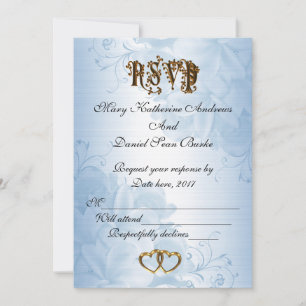 Convite RSVP elegante casamento de cetim azul