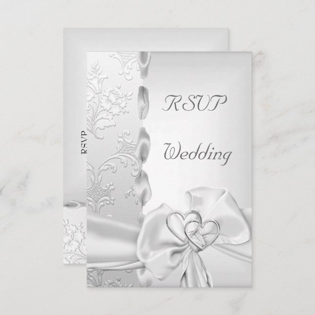 Convite Rsvp Elegante Casamento Floral Arco Coração Branco (Frente/Verso)