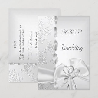 Convite Rsvp Elegante Casamento Floral Arco Coração Prata 