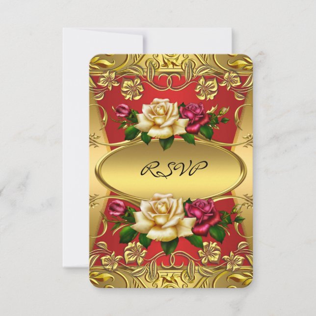 Convite RSVP Elite Red Cream Rosa Ornamentado Dourado Aniv (Frente)